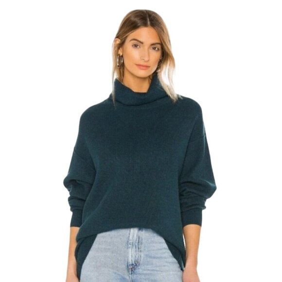 Free People Softly Structured Deep Jade Mock Neck Ribbed Oversized Sweater Size - Picture 1 of 10